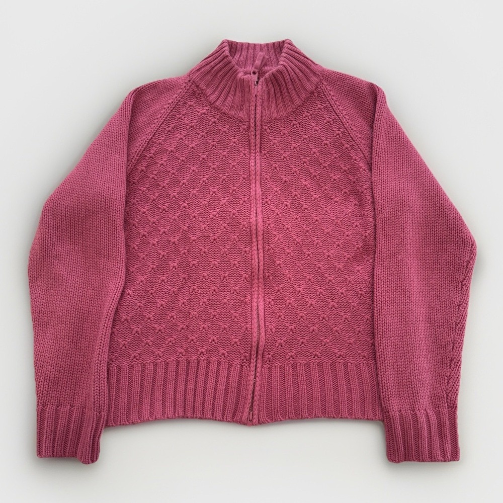 St. John's Bay Women's VTG Pink Zip Up Knit Sweater XL Soft Girl Chunky Cozy Y2K
